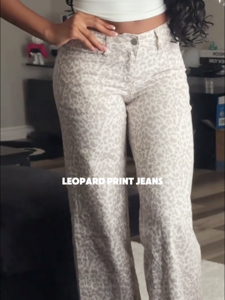 Leopard Jacquard Wide-Leg Denim Jeans