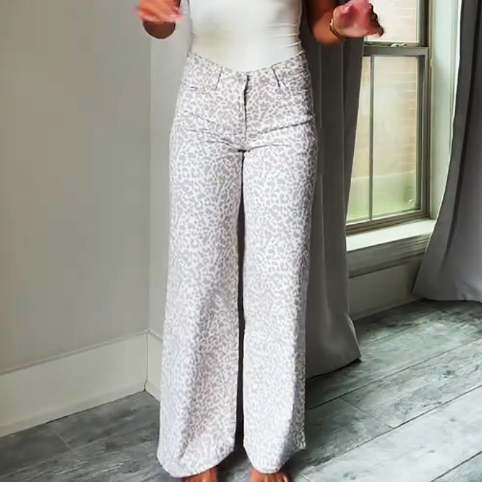 Leopard Jacquard Wide-Leg Denim Jeans