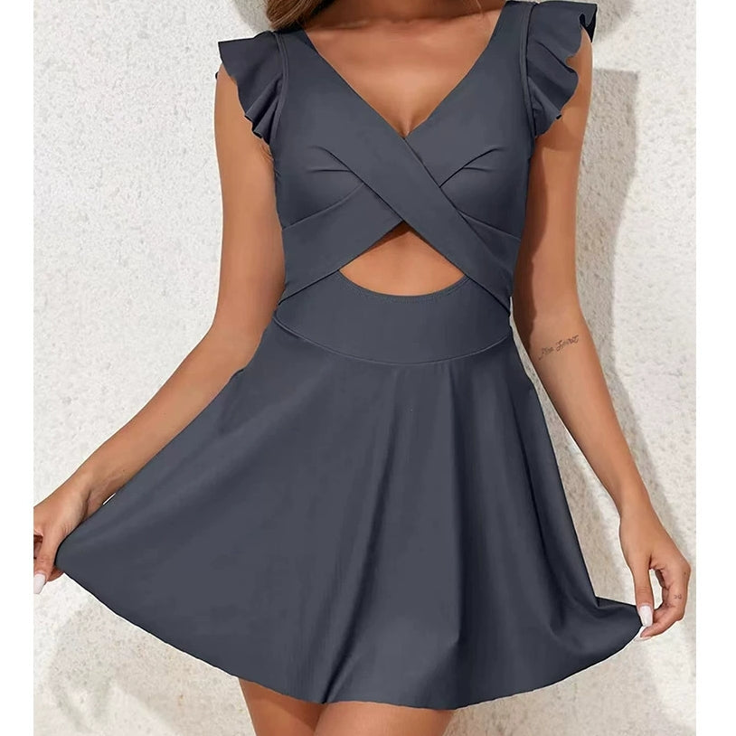 Ruffle Sleeve Criss-Cross Cutout One-Piece Swimsuit