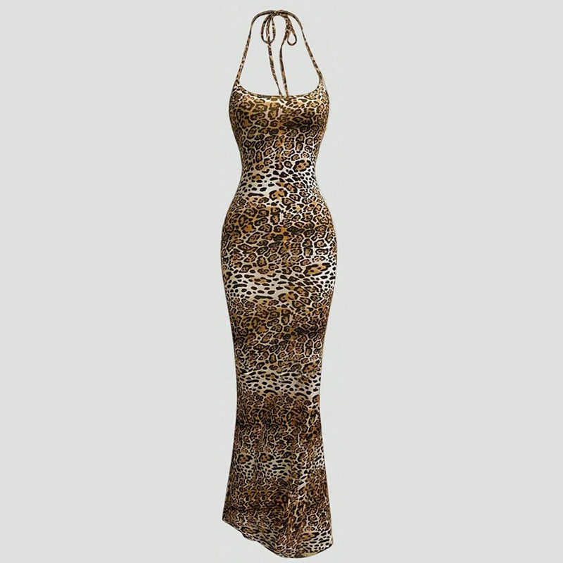 Leopard Print Halter Neck Slim Fit Dress