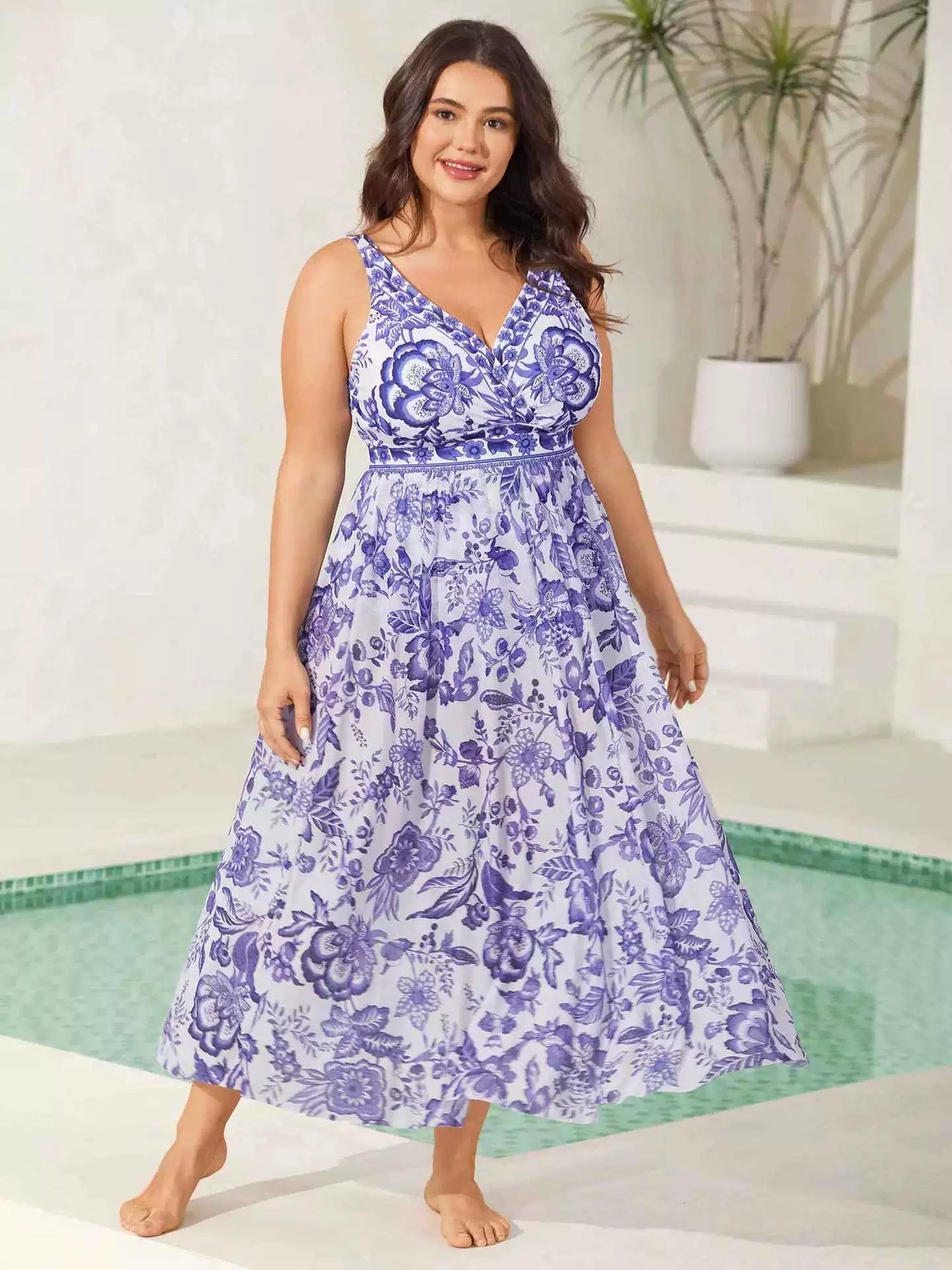 Two-Piece Floral Ruched Mesh One-Piece Swimsuit & Sarong Set