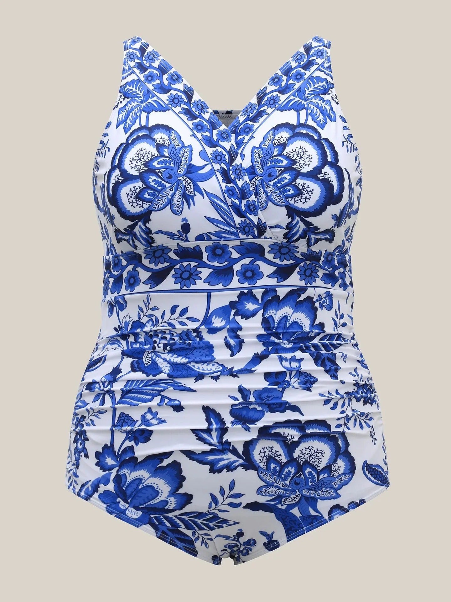 Two-Piece Floral Ruched Mesh One-Piece Swimsuit & Sarong Set