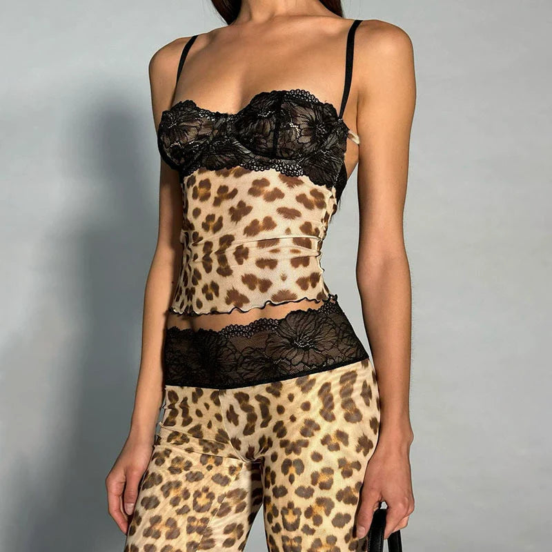 Lace leopard print set