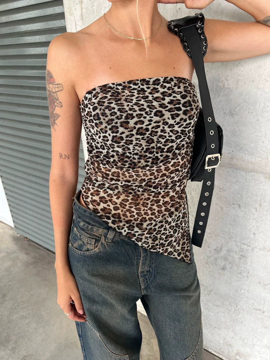 Leopard Scarf-Tie Tube Top
