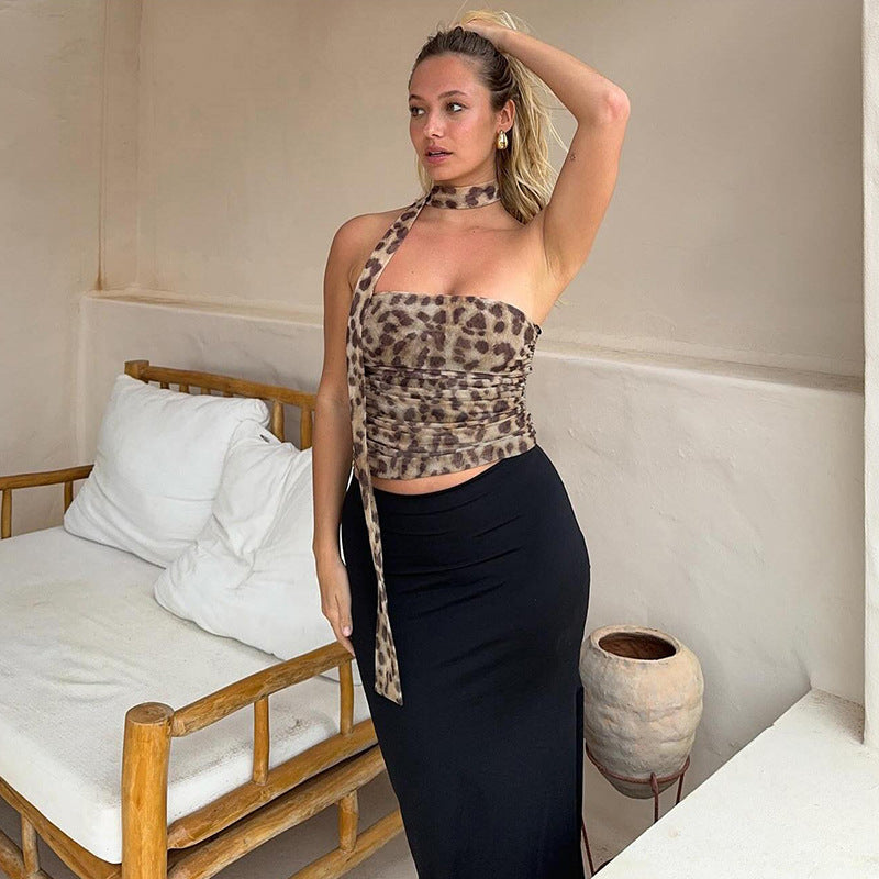Leopard Wrap Halter Top