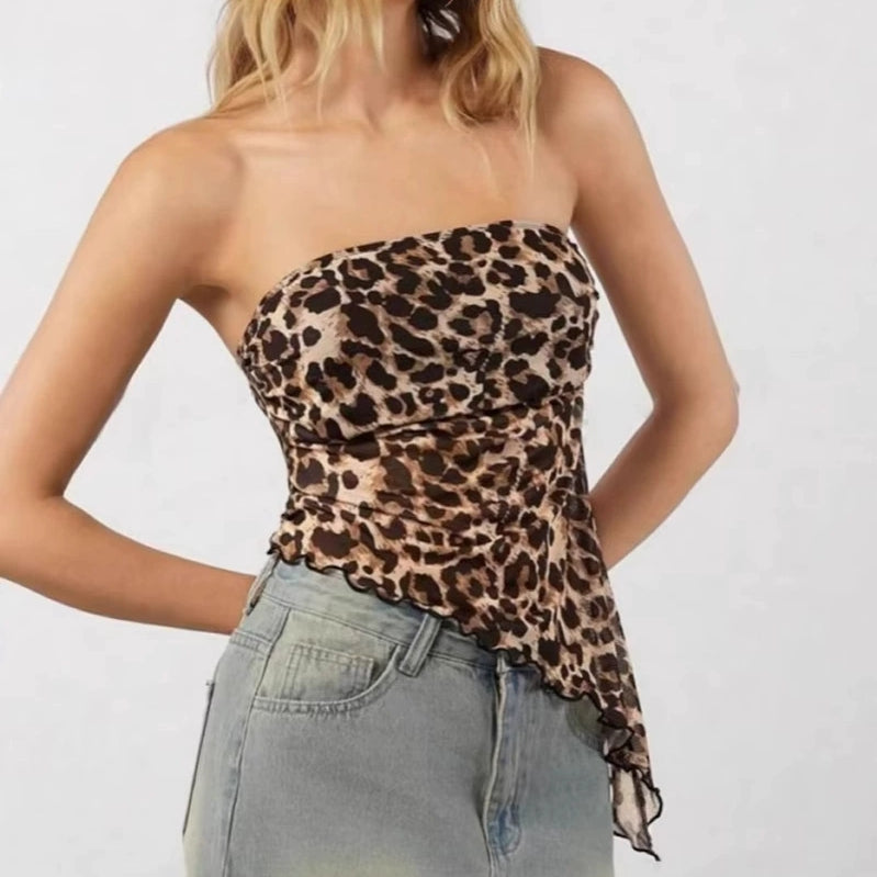 Leopard Scarf-Tie Tube Top