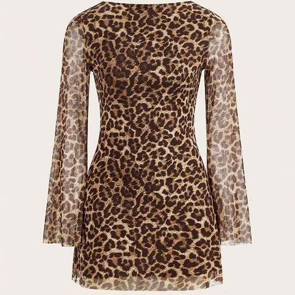 Leopard Mesh Backless Mini Dress