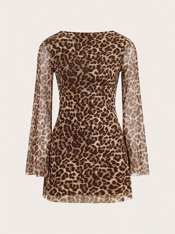 Leopard Mesh Backless Mini Dress