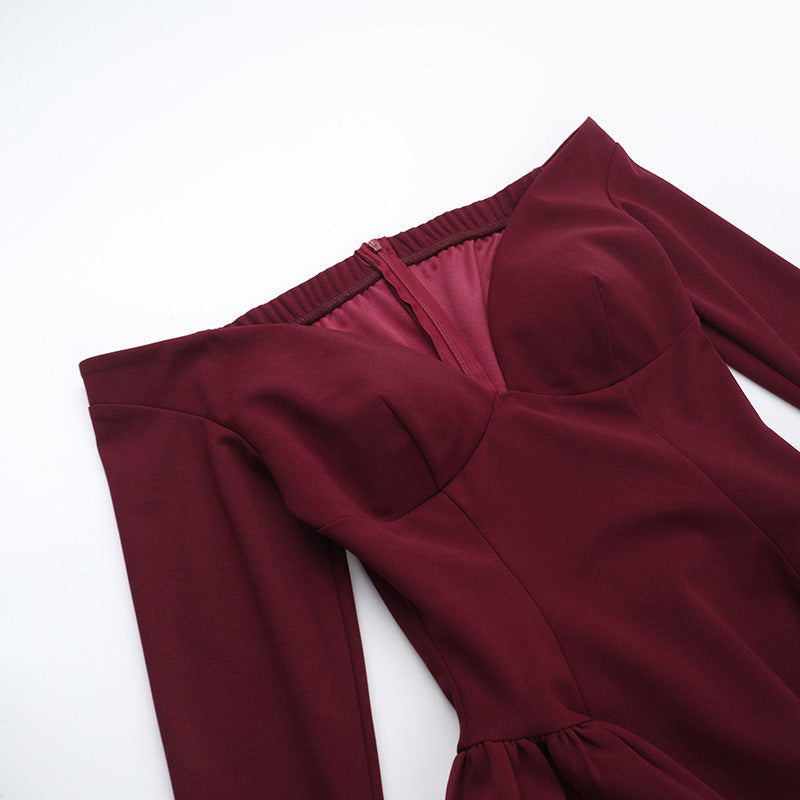 Off-the-shoulder long-sleeved dress