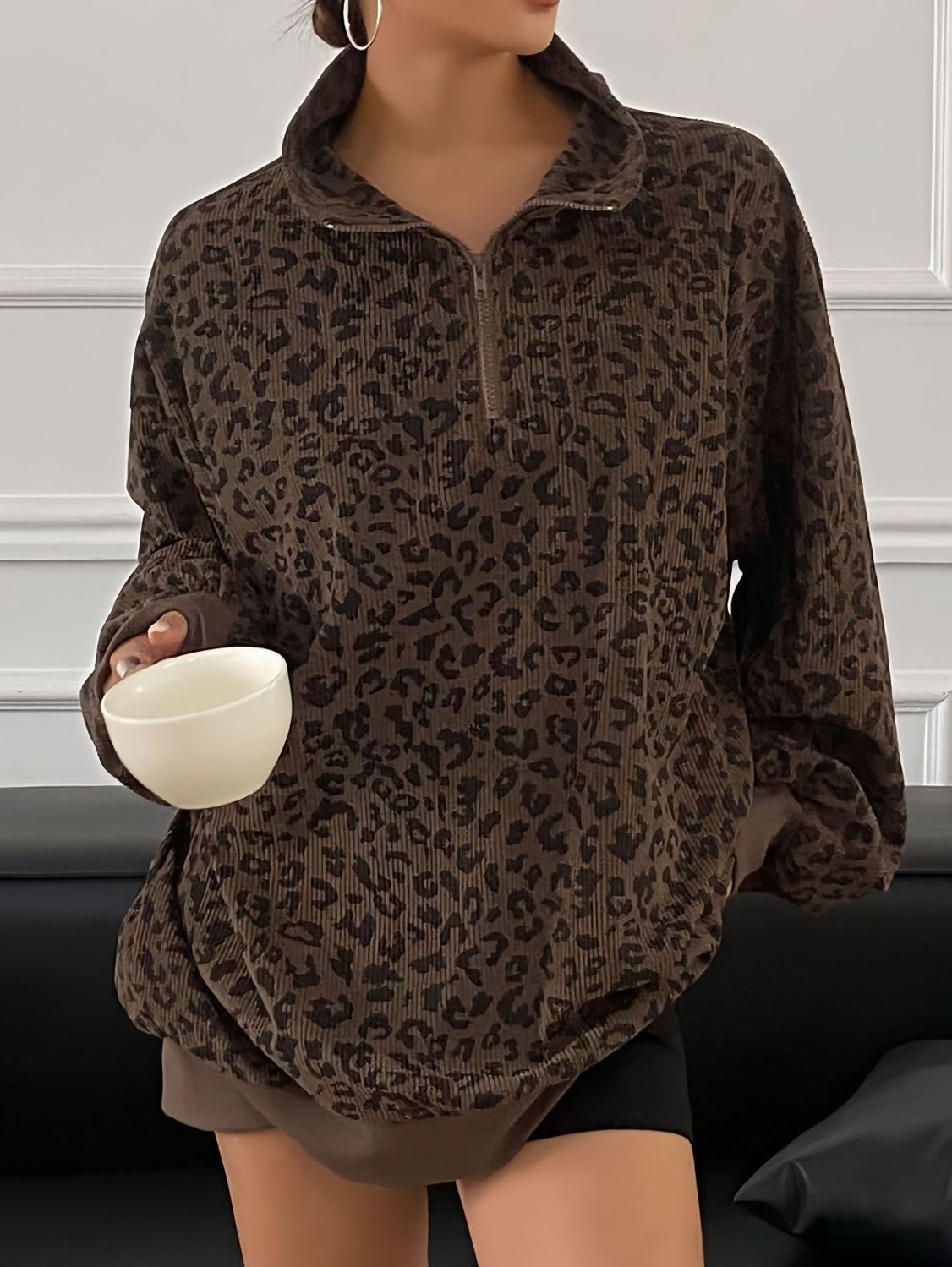 Leopard Half-Zip Pullover