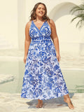 Two-Piece Floral Ruched Mesh One-Piece Swimsuit & Sarong Set