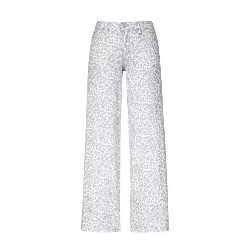 Leopard Jacquard Wide-Leg Denim Jeans