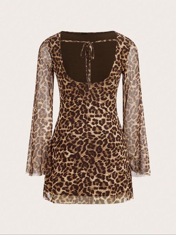 Leopard Mesh Backless Mini Dress
