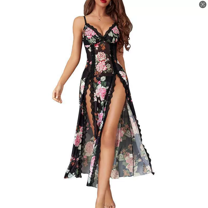 Lace Trim Split Maxi Dress