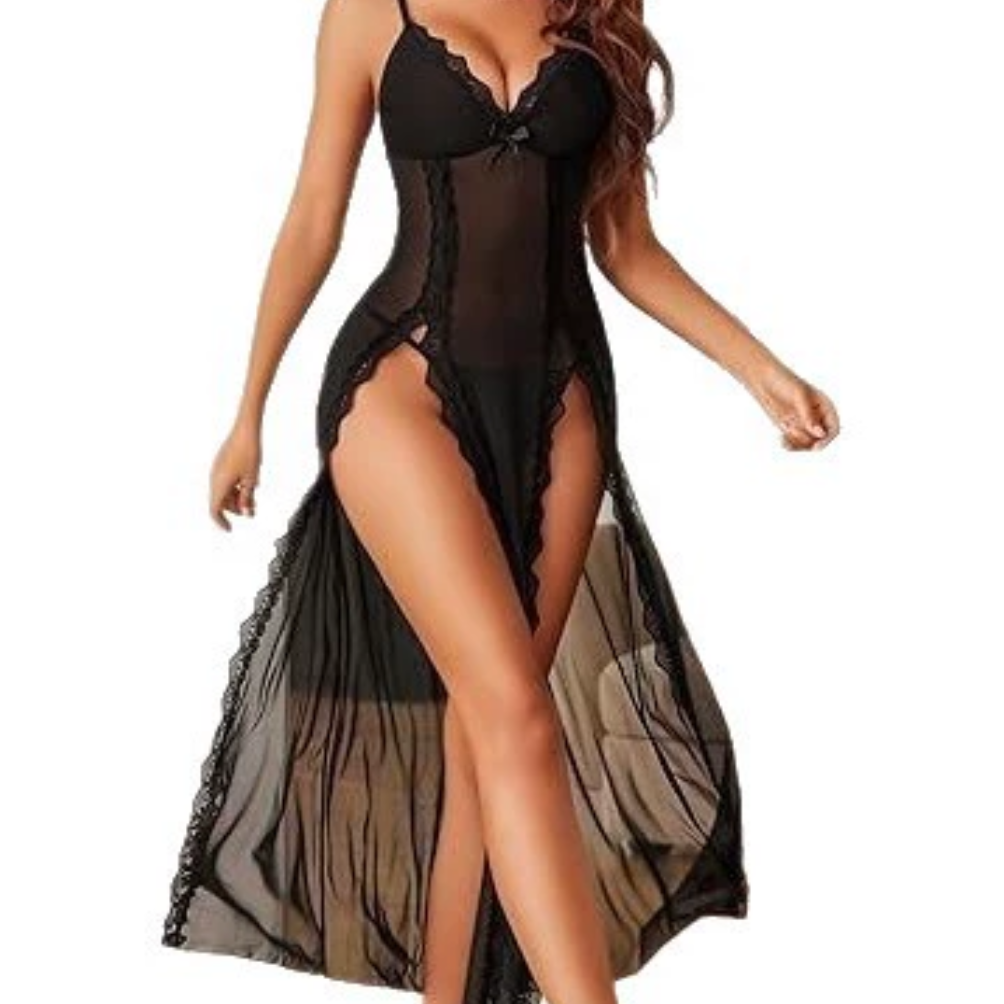 Lace Trim Split Maxi Dress